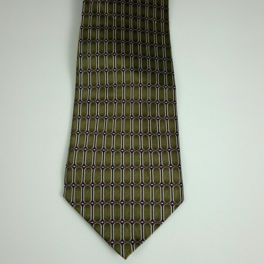 Cumo House Green Brown Geometric Silk Tie